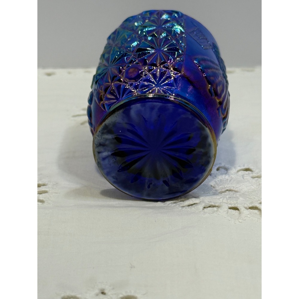 Blue Carnival Glass Betsy Ross with Flag Toothpick Holder Iridescent Votive - Picture 5 of 7